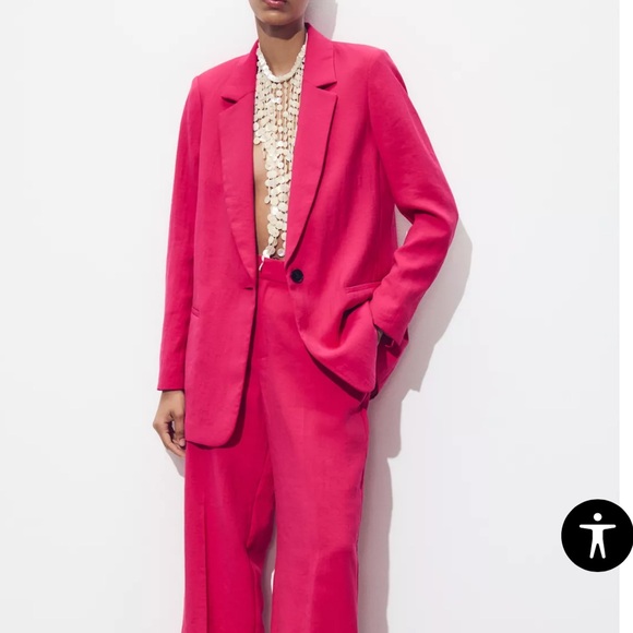 Zara Fuchsia Pink Crinkled Effect Blazer Size Small NWT - Picture 3 of 13